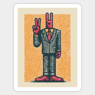 Quirky Peace Sign Office Man Retro Character Magnet